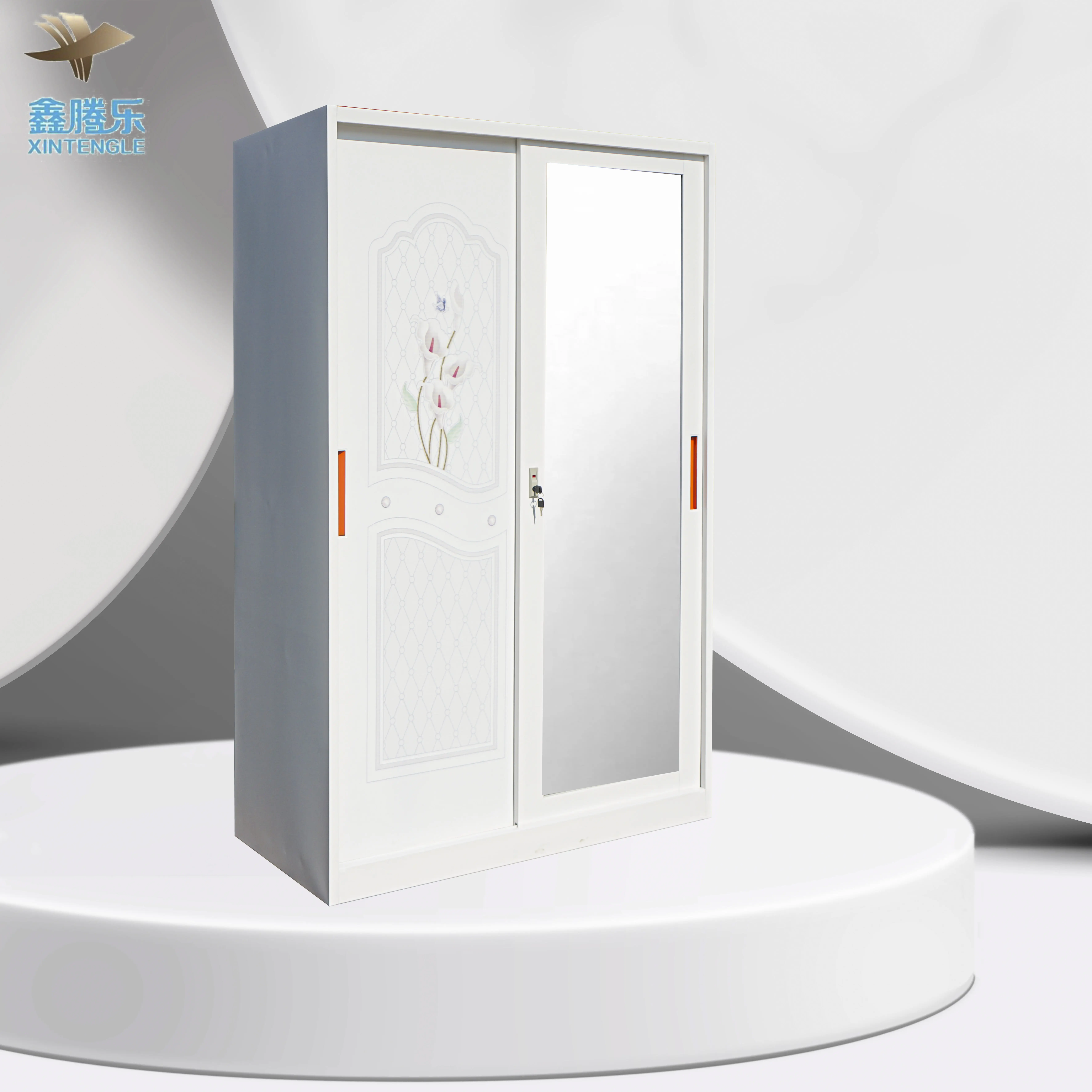 2024 baru kedatangan pintu geser kamar tidur lemari penyimpanan logam cetak indah lemari pakaian dirancang lemari pakaian