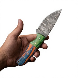 Cuchillo de acampada de hoja fija con punta de caída de acero de Damasco y mango de madera de 20 cm, cuchillo de supervivencia para exteriores DIY - Product Image 2