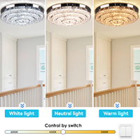 Lustre LED intelligent à intensité variable, en cristal, rond, à montage en surface, de luxe, pour salon