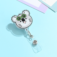 Porte-badge rétractable en acrylique imprimé sur mesure, design floral de dessin animé mignon, avec pince crocodile