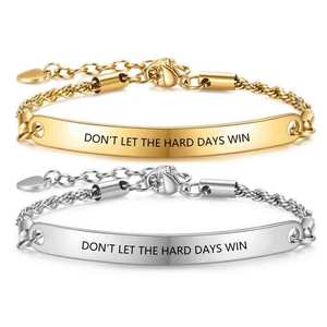 Heart-shaped <b>Engraved</b> Bracelet 5mm Gold Silver Don't Let the Hard Days Win Unisex Gift Jewelry - Product Image 1
