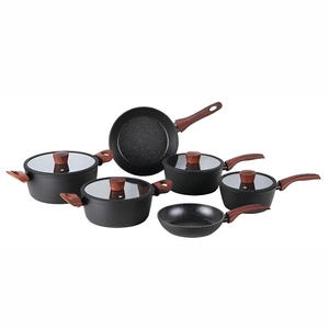 High Quality Modern Ceramic Marble Coated Pot Pan Glass Lids Bakelite Handles Non-Stick 6-Piece Aluminum <b>Cookware</b> <b>Set</b> Gas - Product Image 1