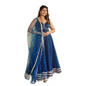 TENNECY Vestido de Novia Casual de Seda con Encaje de Lujo, Largo hasta el Suelo, Conjunto de Kurta para Mujer - Listo para Usar en Todas las Estaciones - Product Image 1