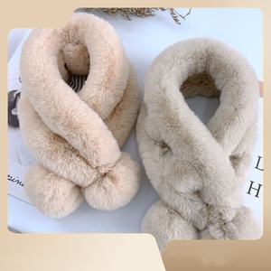 الخريف والشتاء جديد الفراء أرنب الشعر أفخم وشاح سميكة الرقبة الدافئة بلون واحد كرة الشعر عبر وشاح امرأة - Product Image 2