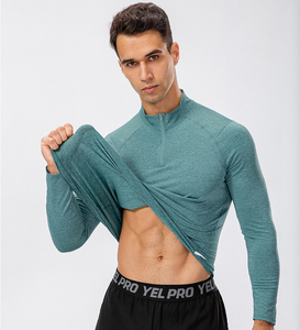 Wholesale Half Zipper Training Clothing Men's Long Sleeve <strong>White</strong> <strong>Compression</strong> <strong>Shirt</strong> Custom Logo Gym t <strong>Shirt</strong> - Product Image 6