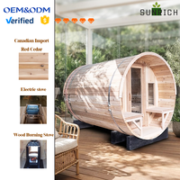 Sauna préfabriqué en cèdre rouge pour 4 à 6 personnes, avec lampe d'ambiance / éclairage LED, pour l'extérieur, type baril, excellent rapport qualité-prix