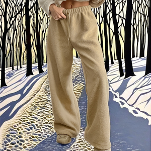 Pantalon de jogging décontracté pour femme, chaud, en sherpa, polaire, duveteux, respirant, à jambes larges, collection automne 2026 - Product Image 2