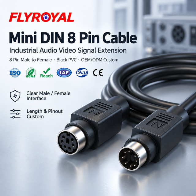 Industrial Audio Video Equipment 8 Pin Male to Female Black PVC Signal Extension OEM ODM Custom Mini DIN 8 Pin Cable