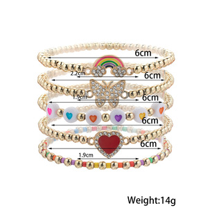 New Trendy Fashion Gold Beads Beaded Stretch <b>Bracelet</b> With <b>Cute</b> Colorful Enamel Heart Charm <b>Bracelets</b> for Women Girls - Product Image 2