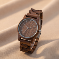 Jam Tangan Kayu Mewah Bergaya Sporty untuk Pria, Analog Quartz Movement 44mm, Bisnis Antik Modern, Kaca, Tidak Tahan Air