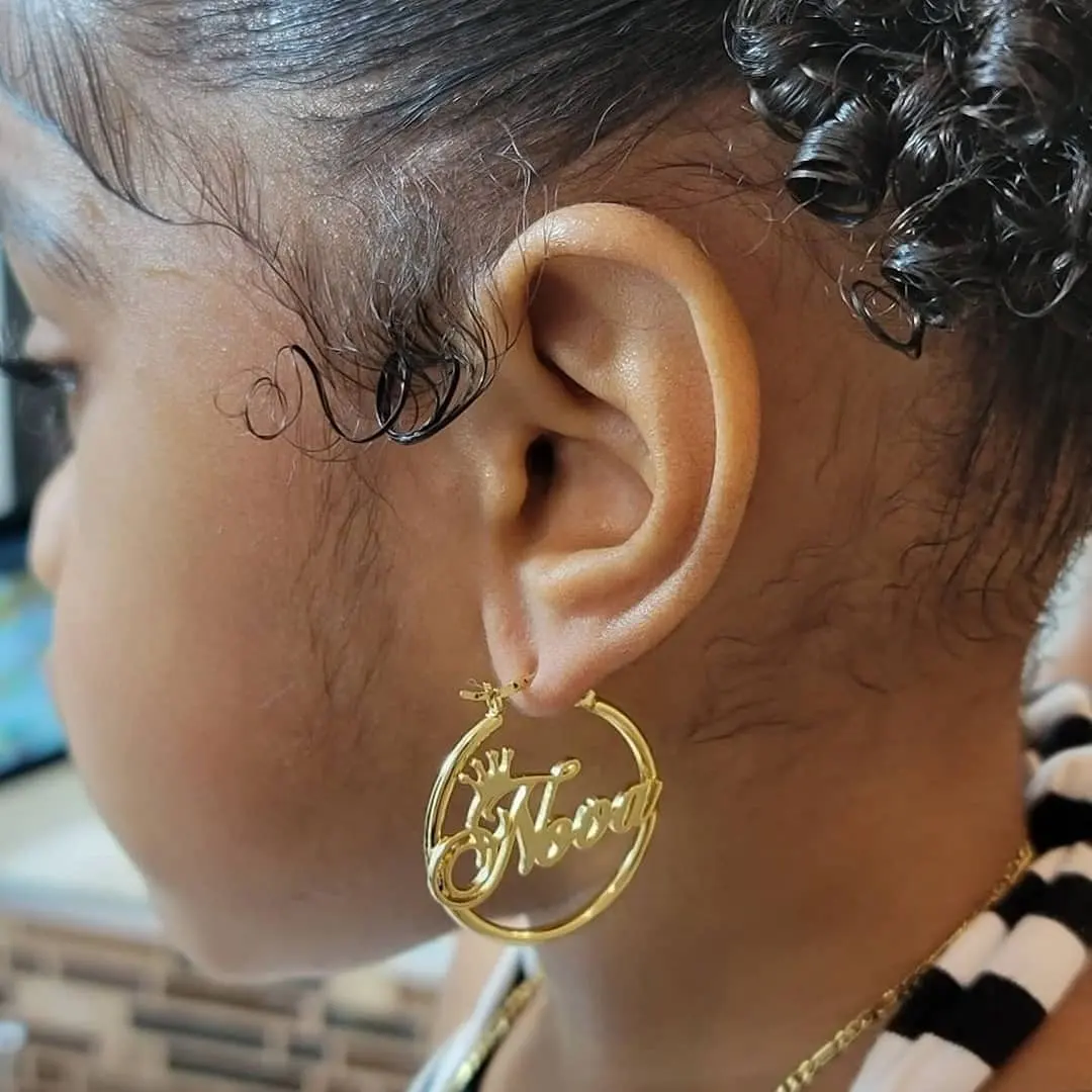 Waterproof Jewel Stainless Steel 18K Gold Plated Customize Name Earrings Mother & Child Baby Jewelry Gift Big Hoop Earrings