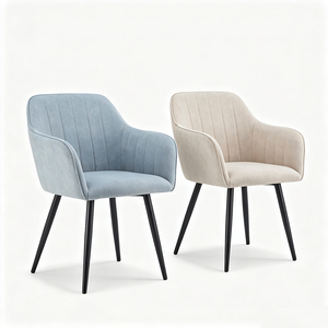 Chaise de salle à manger rembourrée moderne avec pieds en métal noir, assise en tissu, mobilier pour la maison - Product Image 4