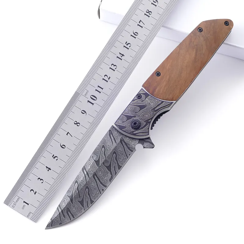 متعددة الوظائف أداة للطي جيب سكّين متعدّد الاستخدامات الزيتون الخشب مقبض و النقش جيب سكين