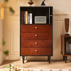 Mobile contenitore in <span class=keywords><strong>legno</strong></span> massello di lusso in stile antico francese, mobiletto nero <span class=keywords><strong>per</strong></span> soggiorno in stile americano - Product Image 2