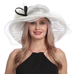 Robe de mariée blanche pour femmes, à large bord, kabukie, Derby, course, cheval, Organza, chapeau d'occasion, chapeaux d'église bon marché pour femmes - Product Image 5