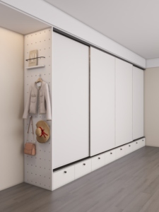 Puerta Corredera Moderna para Armario con Diseño de Panel Plano, Manijas Metálicas, Instalación en Pared, Construcción Duradera de MDF para Dormitorio - Product Image 5