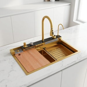 Lavelli da cucina multifunzione moderni e intelligenti in acciaio inox 304, set completo da cucina con lavello e tutti gli accessori. - Product Image 1