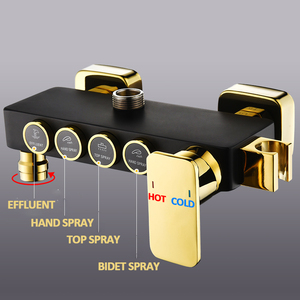 Ensemble de douche thermostatique moderne de luxe noir <span class=keywords><strong>et</strong></span> or en acier inoxydable, avec barre coulissante, à commande unique <span class=keywords><strong>et</strong></span> fonction pluie, style touches de <span class=keywords><strong>piano</strong></span> - Product Image 5