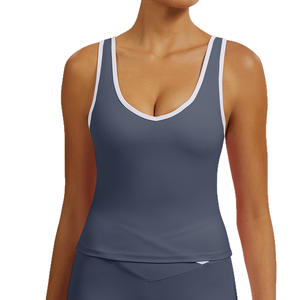 Conjunto de Top de Yoga para Mujer Allure Body, Azul Grisáceo, Cuello Redondo, Espalda Descubierta, Ropa Deportiva, Chaleco Deportivo con Pantalones Cortos - Product Image 5