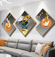 Peinture abstraite moderne de décoration de salon, peinture triptyque haut de gamme luxueuse, peinture suspendue en porcelaine de cristal