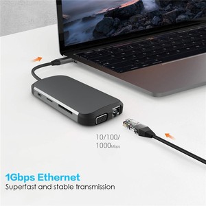 Mới Ra mắt Pro máy tính xách tay <span class=keywords><strong>USB</strong></span> Splitter 9-in-1 <span class=keywords><strong>USB</strong></span> C <span class=keywords><strong>Hub</strong></span> VGA 4K HD Đầu đọc thẻ <span class=keywords><strong>USB</strong></span> 3.0 SD giao diện phụ kiện máy tính loại <span class=keywords><strong>USB</strong></span> <span class=keywords><strong>Hub</strong></span> - Product Image 4