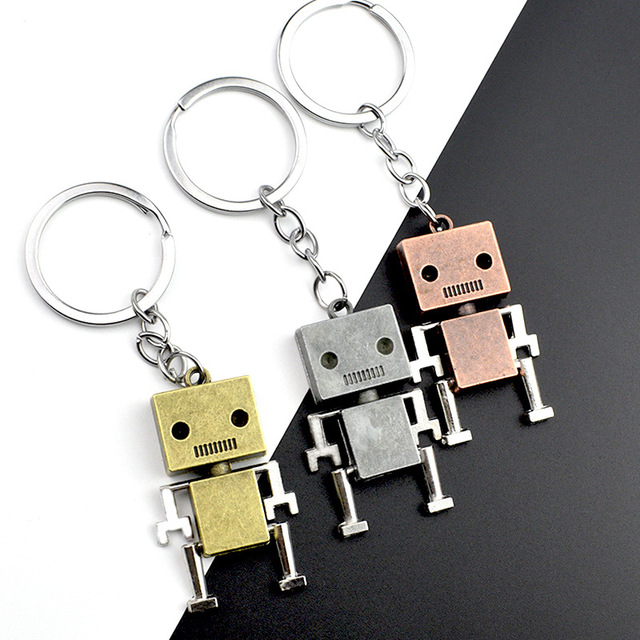 Creative movable robot keychain cartoon schoolbag pendant key ring chain lettering small gift wholesale key chain