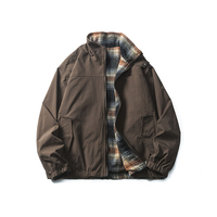 Nouvelle arrivée flanelle à carreaux et nylon veste réversible hommes pleine fermeture éclair col montant entraîneur veste réversible