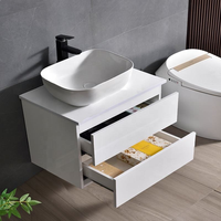 Meuble-lavabo mural en contreplaqué écologique pour salle de bain, idéal pour les hôpitaux modernes, avec vasque en céramique, facile à nettoyer et résistant à l'eau