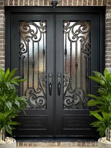 Portes en <span class=keywords><strong>fer</strong></span> forgé à double vitrage, design luxueux, rondes et cintrées, pour l'intérieur et l'extérieur, prix pour villa et maison - Product Image 5