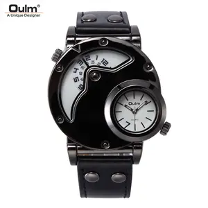 ساعة يد رياضية للرجال بحجم كبير من الجلد غير رسمية بحزام زمان من Oulm