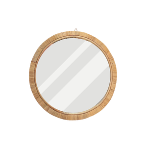Le miroir mural bohème fait main, avec un cadre en rotin naturel texturé, qui ajoute une touche de charme rustique et chaleureux. - Product Image 4