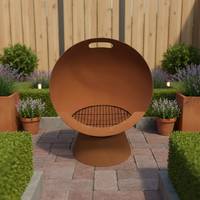Brasero d'extérieur moderne en fer, coupe-vent, résistant à la rouille, en forme de demi-lune, robuste, pour chauffage au bois, avec pique à bois, pour patio et jardin