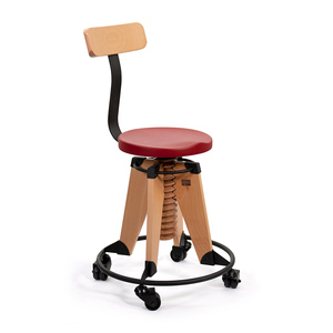 Chaise de travail moderne Ron Burgu pour chambre à coucher, avec roulettes, siège en bois réglable en hauteur, pieds en métal, options de couleurs rouge, jaune, vert, noir, naturel - Product Image 3