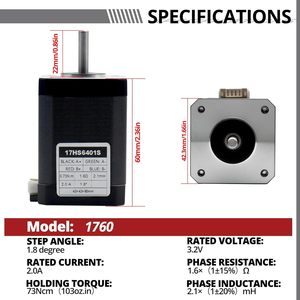 Motor paso a paso Makerele Nema 17, cuerpo de 42-60 mm, 2A, 73Ncm, alto torque, bipolar, 4 cables, 1.8 grados - Product Image 2