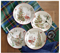 Assiette de Noël en céramique, motif animaux sauvages et sapins, en porcelaine, pour la table, la maison, les fêtes et les services de table.