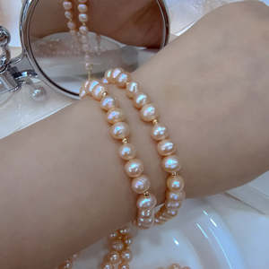 Lanyun Original Women's Natural Freshwater Pearl <b>Bracelet</b> Pink 5-6mm 17cm Long Copper-Plated <b>14k</b> <b>Gold</b> 30g New Arrival - Product Image 6