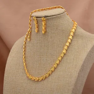 African 24k Gold Color Jewelry Sets For Lady Wedding Ethiopia Bridal Necklace Earrings Ring Jewelry Accessory Gifts