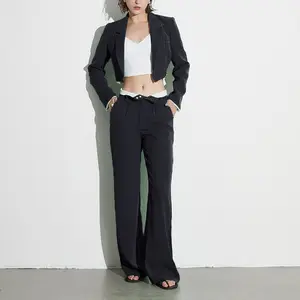 Elegante conjunto de dos Picec para mujer, chaqueta Sexy Green Corp con diseño de cintura plegable, pantalones de pierna súper ancha, informales, Otoño Invierno 2023