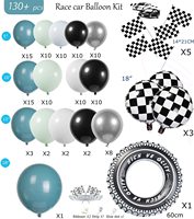130 pièces deux décorations d'anniversaire rapides bleu vert blanc drapeau à carreaux ballons voitures de course ballon guirlande Kit fournitures de fête