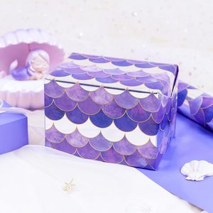 Papier cadeau MAYPLUSS à motifs d'écailles de <span class=keywords><strong>sirène</strong></span> violettes, rouleau de 33 pieds, réversible, paillettes, pour emballer des cadeaux d'anniversaire - Product Image 6