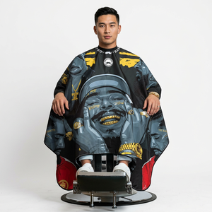 Cape de barbier personnalisée en PVC imprimé, imperméable, légère et confortable pour salon de coiffure, coupe de cheveux, usage professionnel - Product Image 1