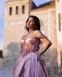 Ruolai WL025 Sweetheart collo <span class=keywords><strong>con</strong></span> spalline perle Satin gonfio abito da sera <span class=keywords><strong>lungo</strong></span> formale <span class=keywords><strong>con</strong></span> <span class=keywords><strong>spacco</strong></span> alto sul <span class=keywords><strong>davanti</strong></span> - Product Image 3