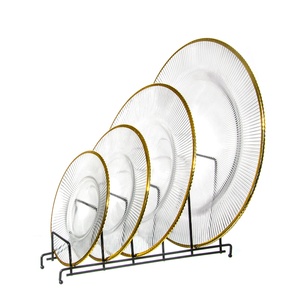 Assiettes de présentation rondes en verre côtelé avec bord doré Samyo Luxury Home Party Decoration, 13 pouces - Product Image 3