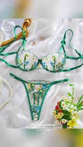 Lencería femenina sexy elegante, conjunto de 2 piezas bordado verde Coquette íntimo, lencería verde con lazo Floral pequeño para chica joven - Product Image 5