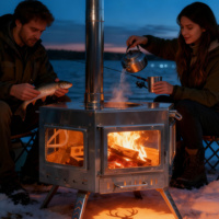 Nouveaux produits pour la maison : Grande cheminée extérieure autoportante en métal et bois avec barbecue intégré (Kamin Chemine)