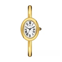 Jam Tangan Wanita Stainless Steel Quartz dengan Dial Oval Kecil Angka Romawi, Gelang Mewah Ringan, Lebar 22mm, Tampilan Jarum Penunjuk