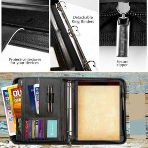 Porte-documents à fermeture éclair avec trois anneaux, organiseur de documents professionnel pour entretien, en cuir PU, personnalisable - Product Image 5