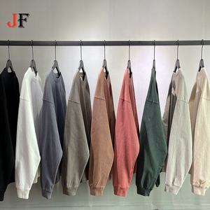 เสื้อยืดคอกลมแขนยาวสไตล์วินเทจผ้าคอตตอน 100% หนัก 310 GSM แบบใหม่สั่งทำพิเศษสำหรับผู้ชาย ล้างสีแบบแอซิดวอช - Product Image 1