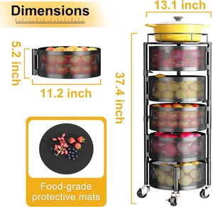 Cestas para Frutas y Verduras 2025 para Cocina con Tapa Metálica, Carro de Almacenamiento Giratorio de 5 Niveles para Patatas, Cebollas y Pan - Product Image 3