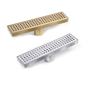 Rejilla de drenaje de suelo rectangular de acero inoxidable 304 antiobstrucción con descarga lateral extendida de alto flujo para baño, acabado mate - Product Image 1